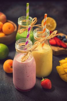 Freshly blended fruits and vegetables smoothies