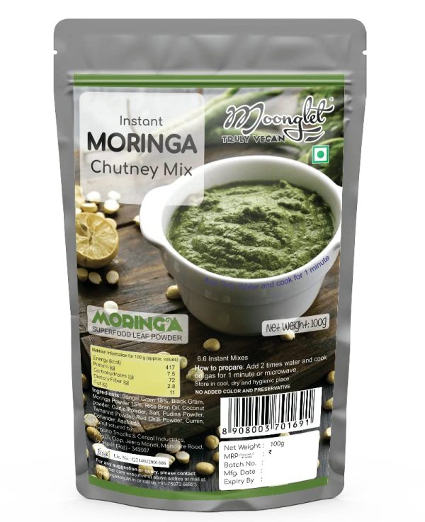 Moonglet - Instant Moringa Leaves (Drumstick Plant Leaves) Chutney | 300g (3 Packs of 100g Each) | Superfood Freen Chutney | Add 2 Times Warm Water to Prepare: