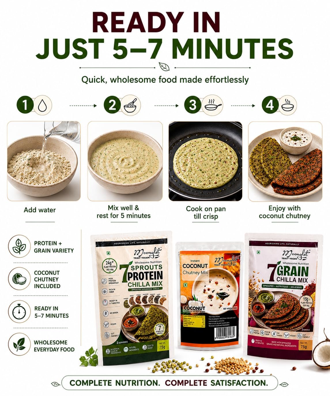 71+dIreGx9L_SL1373_ - OrganoNutri Steps to make ready in 5 7 min meals add water mix into batter cook on pan until crisp serve with coconut chutney using ready made mixes shown below