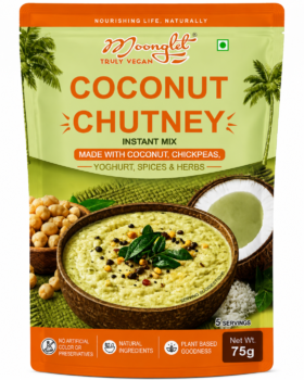coconut chutneymix - OrganoNutri Moonlet Coconut Chutney Instant Mix package featuring a bowl of creamy chutney coconut and chickpeas
